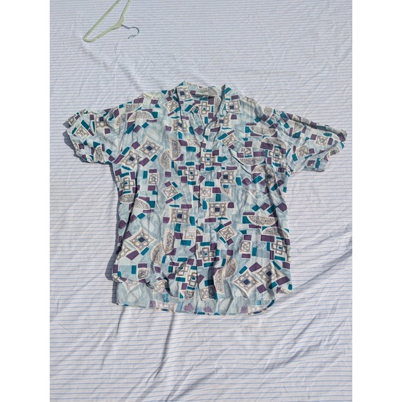 Vintage Van Heusen 417โ Men's Geometric Shirt Size XL Button Up Short Sleeve - Picture 9 of 12